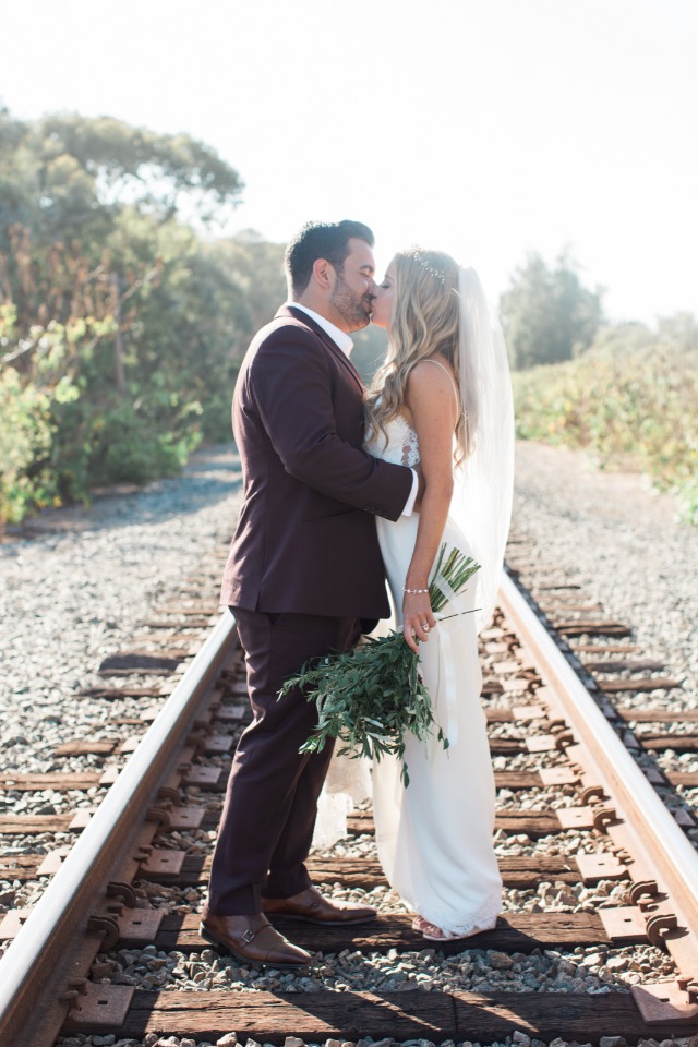 burgundy groom suit and custom wedding dress