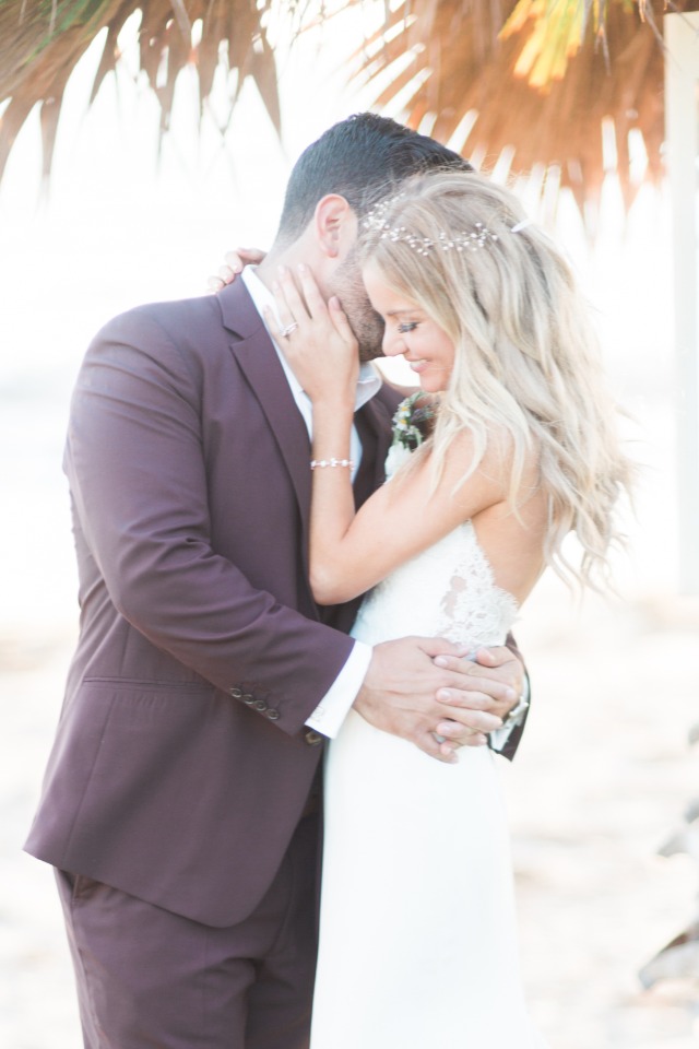 romantic beach wedding couple