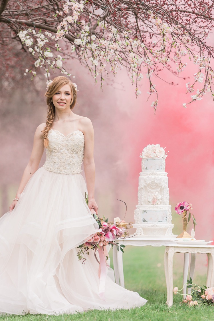 Princess Worthy Wedding Ideas With Cherry Blossoms & Smoke Bombs