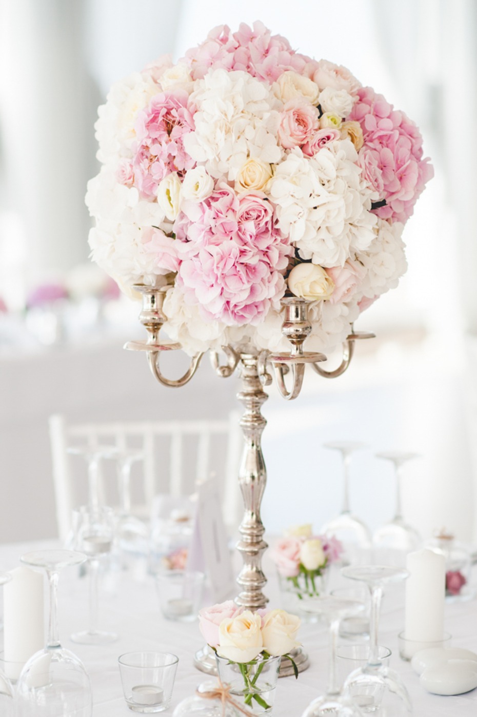 Pink + white peony, rose centerpiece