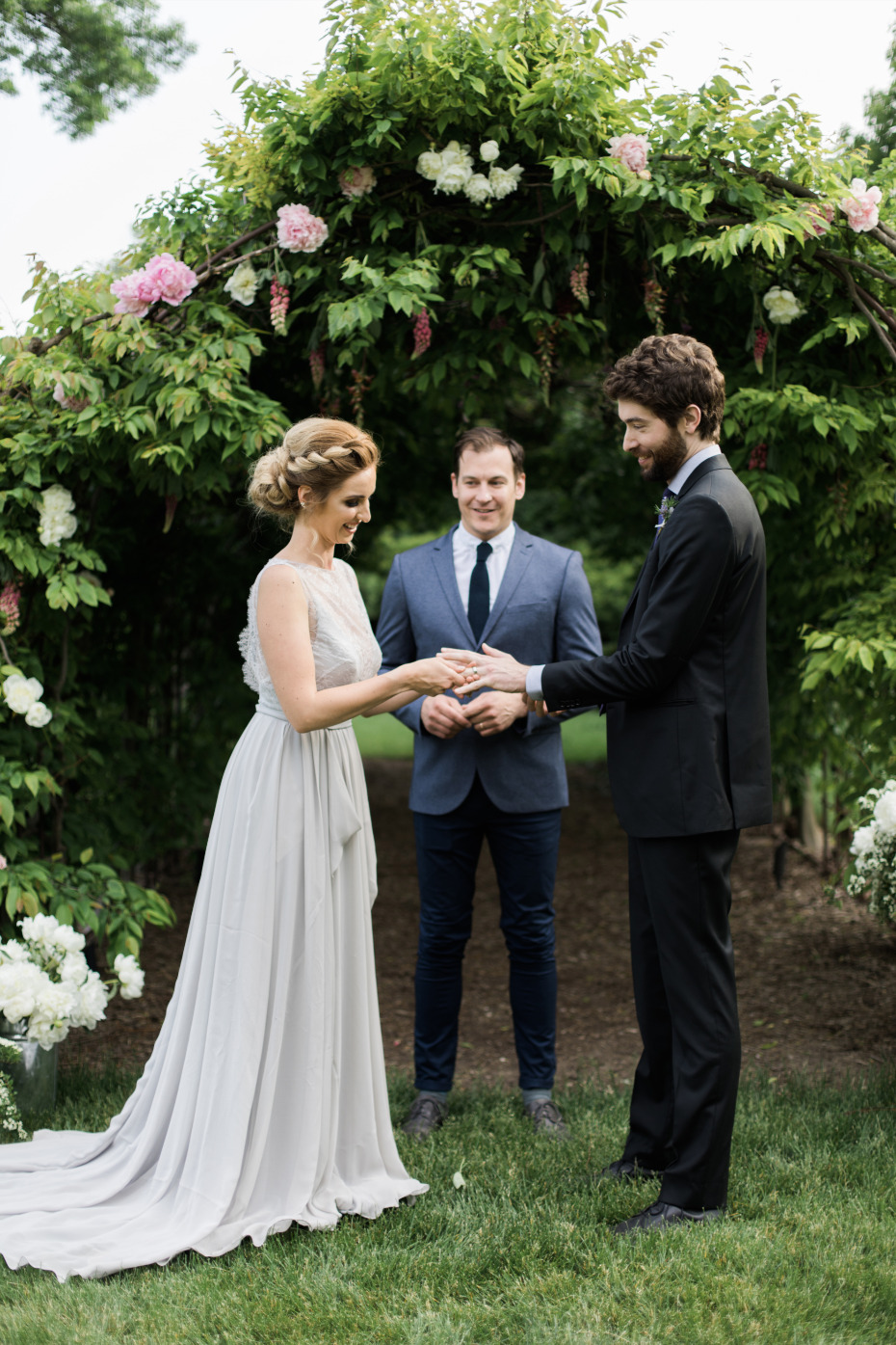 intimate outdoor ceremony at gorgous florals at  the Villa Terrace  an Italian Wedding Venue In States