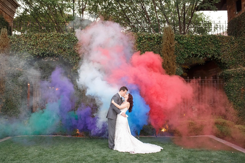 smoke bomb wedding photo