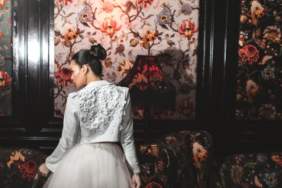 badass white leather jacket with flowers