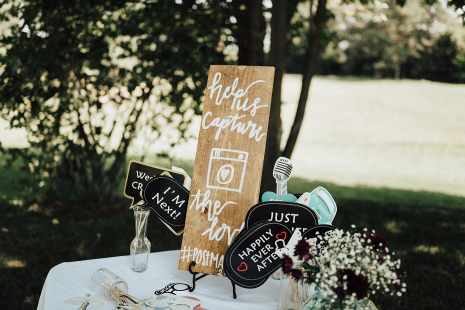 wedding hashtag photo booth station