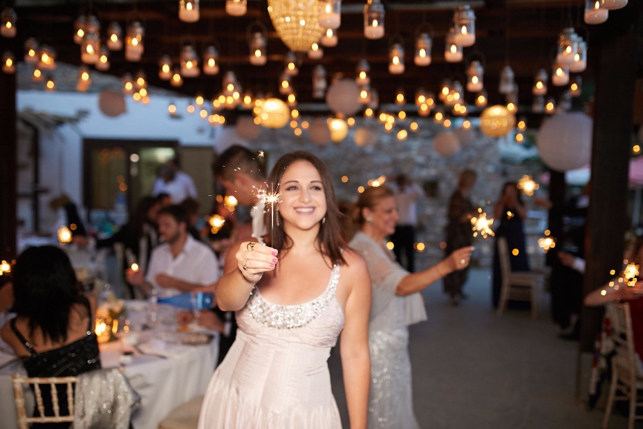 bride and groom wedding entrance with sparklers