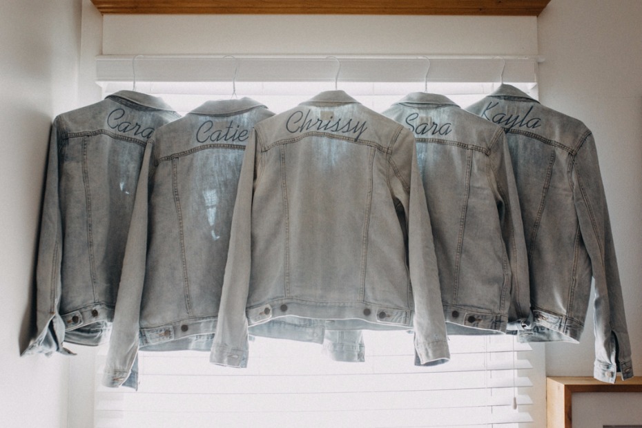 vintage light wash denim custom jackets for your bridesmaids