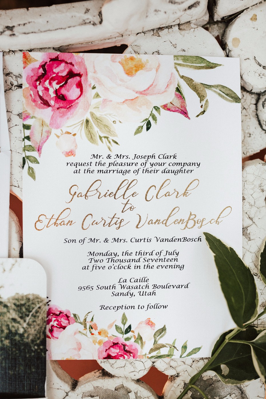 floral themed wedding invitation