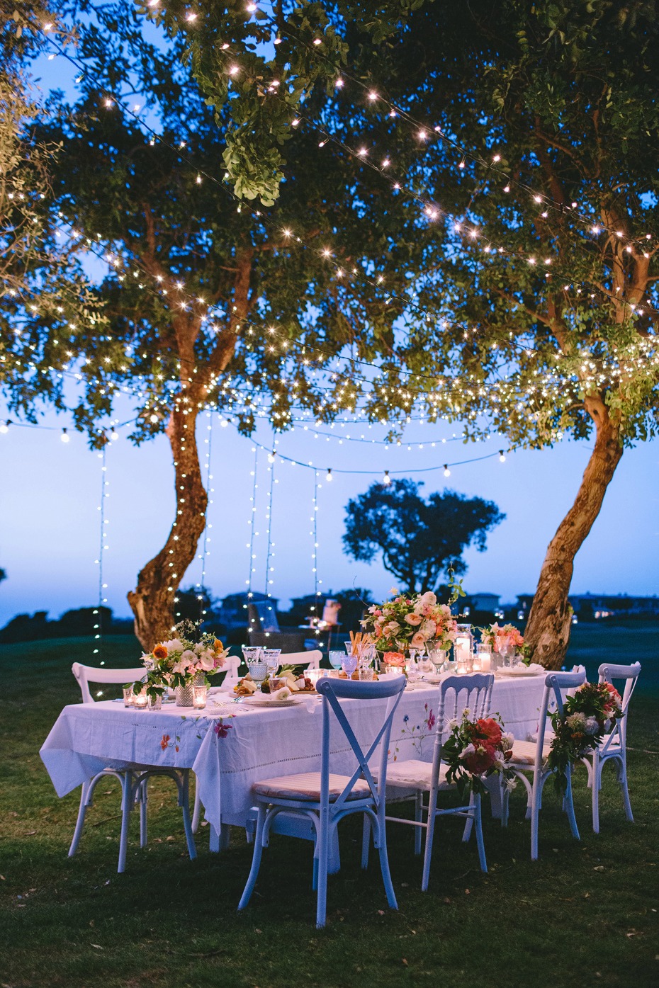 Whimsical garden wedding with twinkle lights