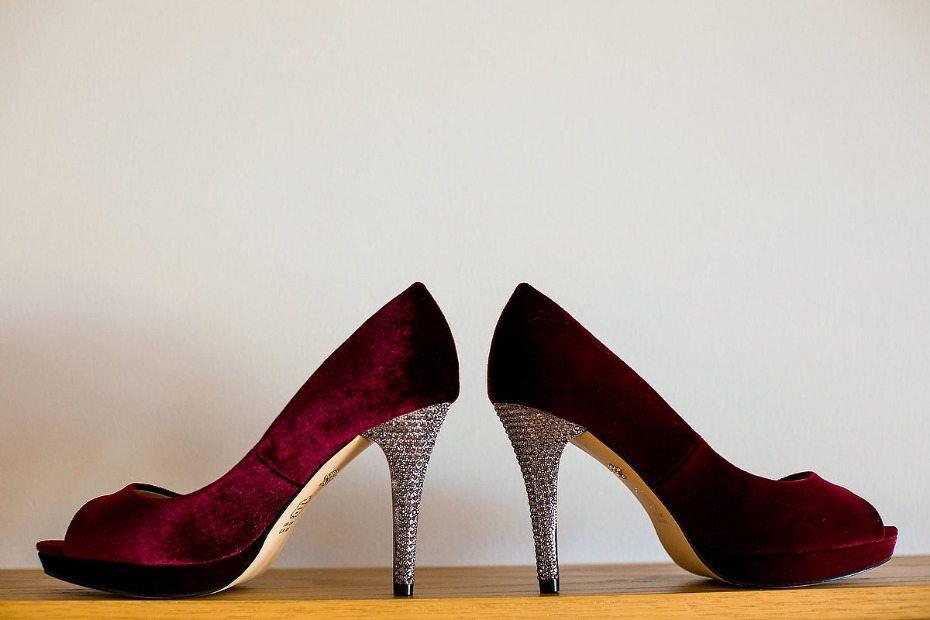 burgundy wedding shoes with silver glittery heels