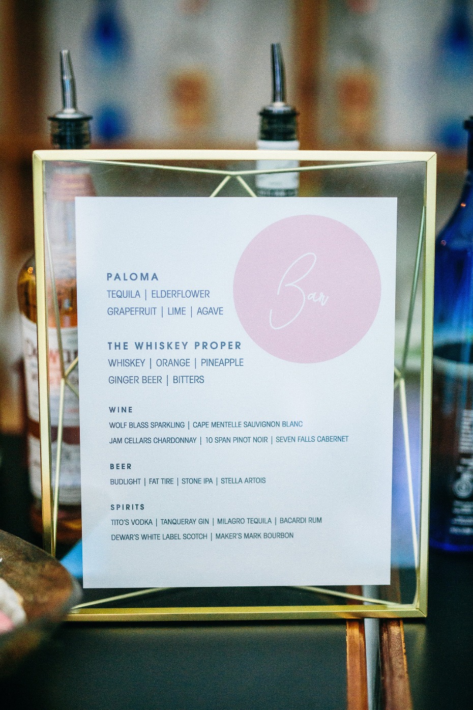 Modern bar menu