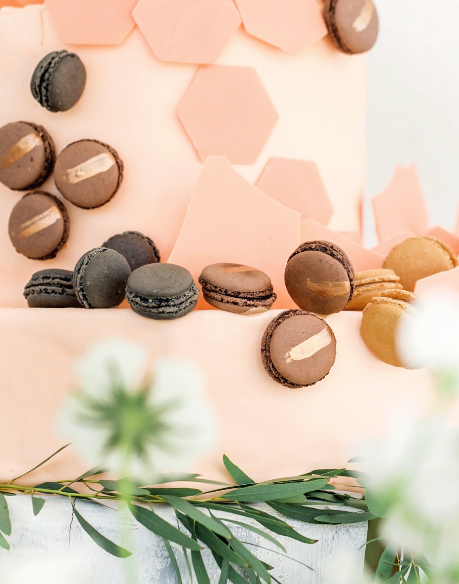 modern macaron decorated wedding cake