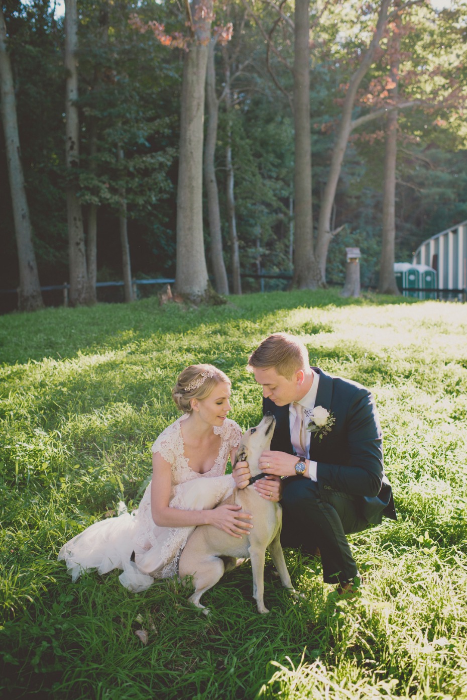 bride groom and wedding dog