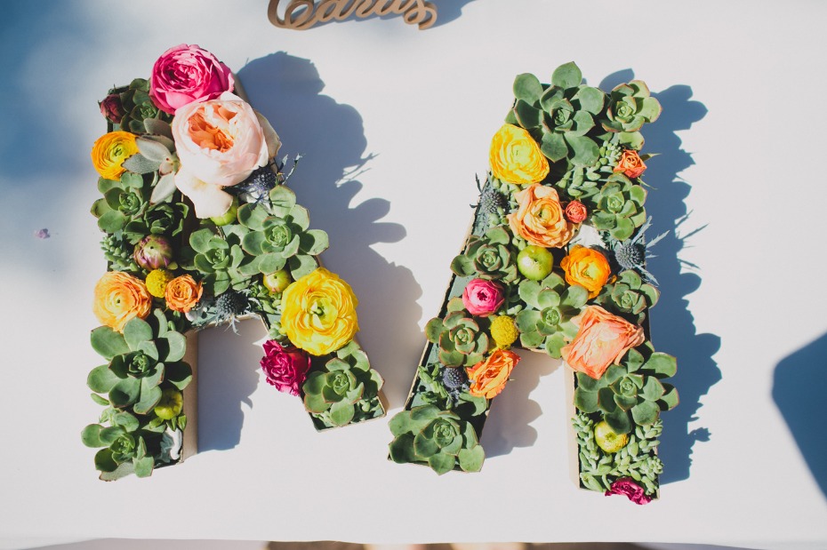 succulent and floral wedding initials