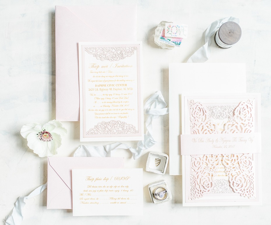 glamorous blush and white wedding