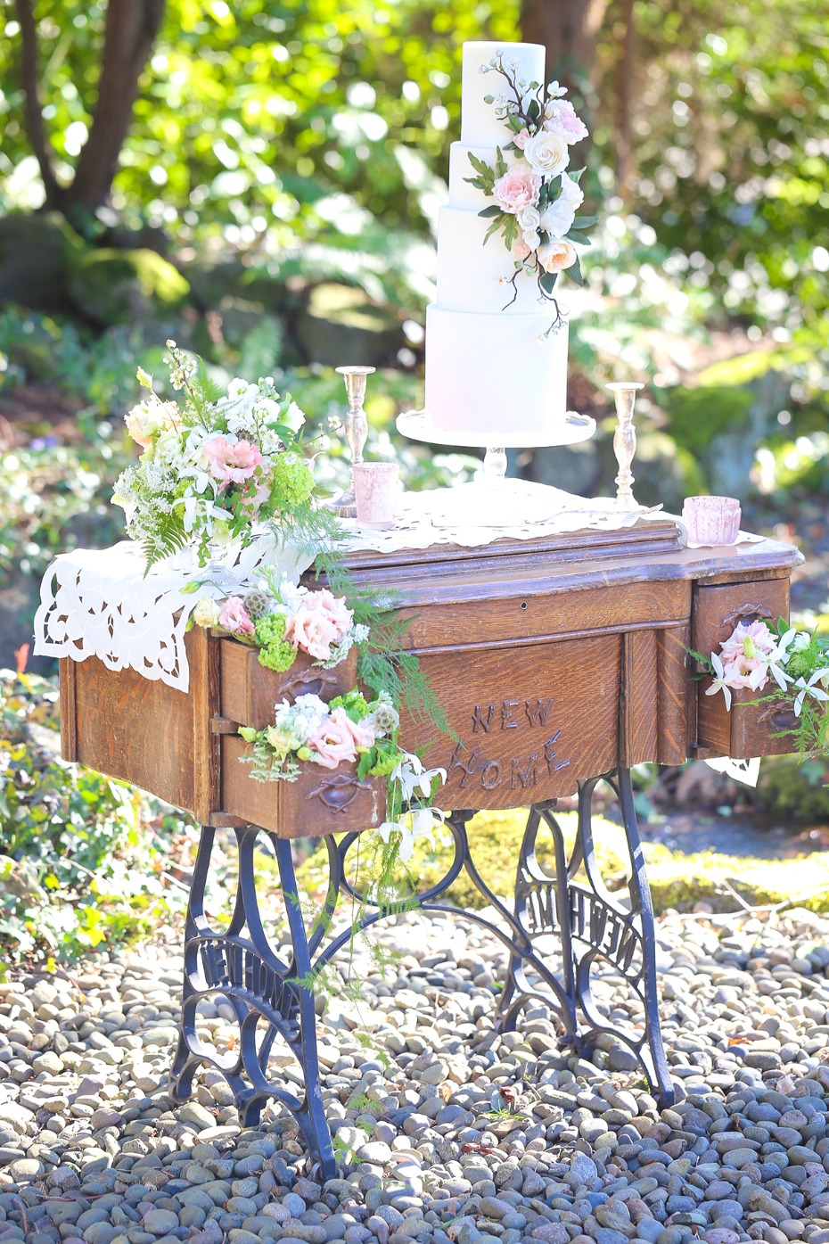 Use vintage furniture as a cake table