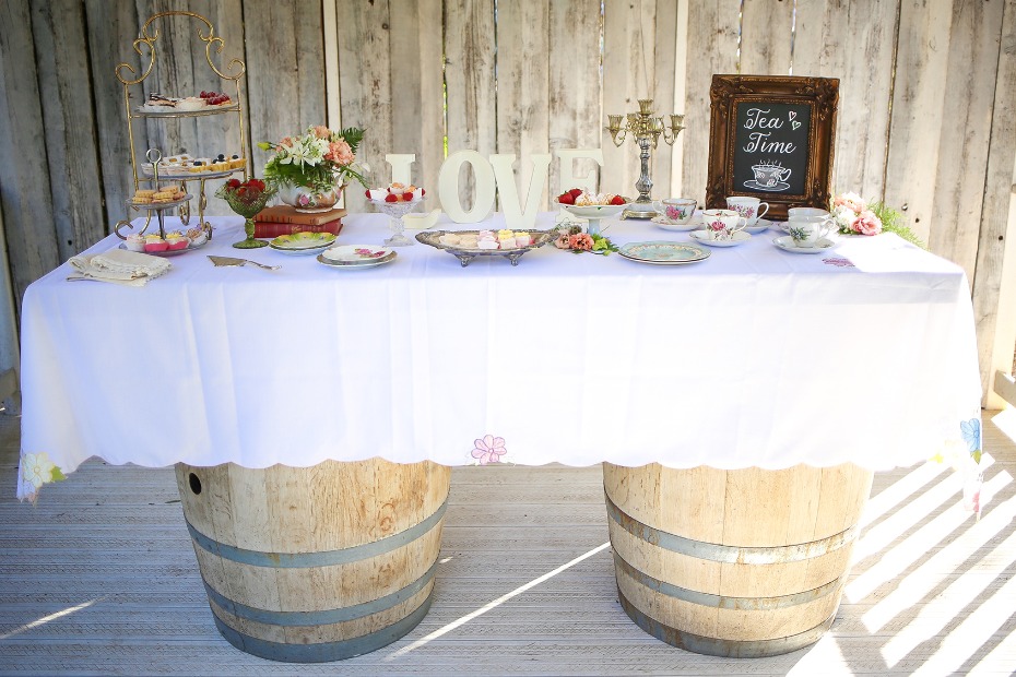 Whiskey barrel dessert table