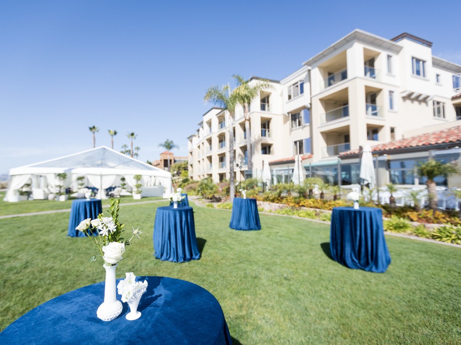 White and blue lawn reception at Dolphin Bay Resort & Spa