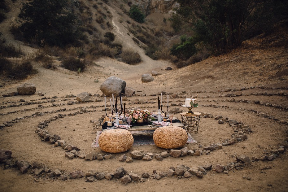 Encircled reception picnic table decor