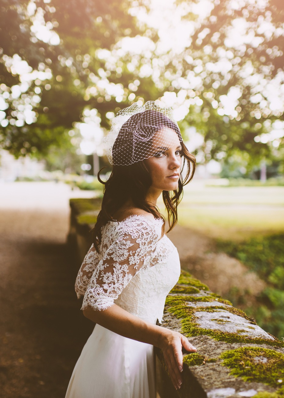 Wedding dress with lace top overlay