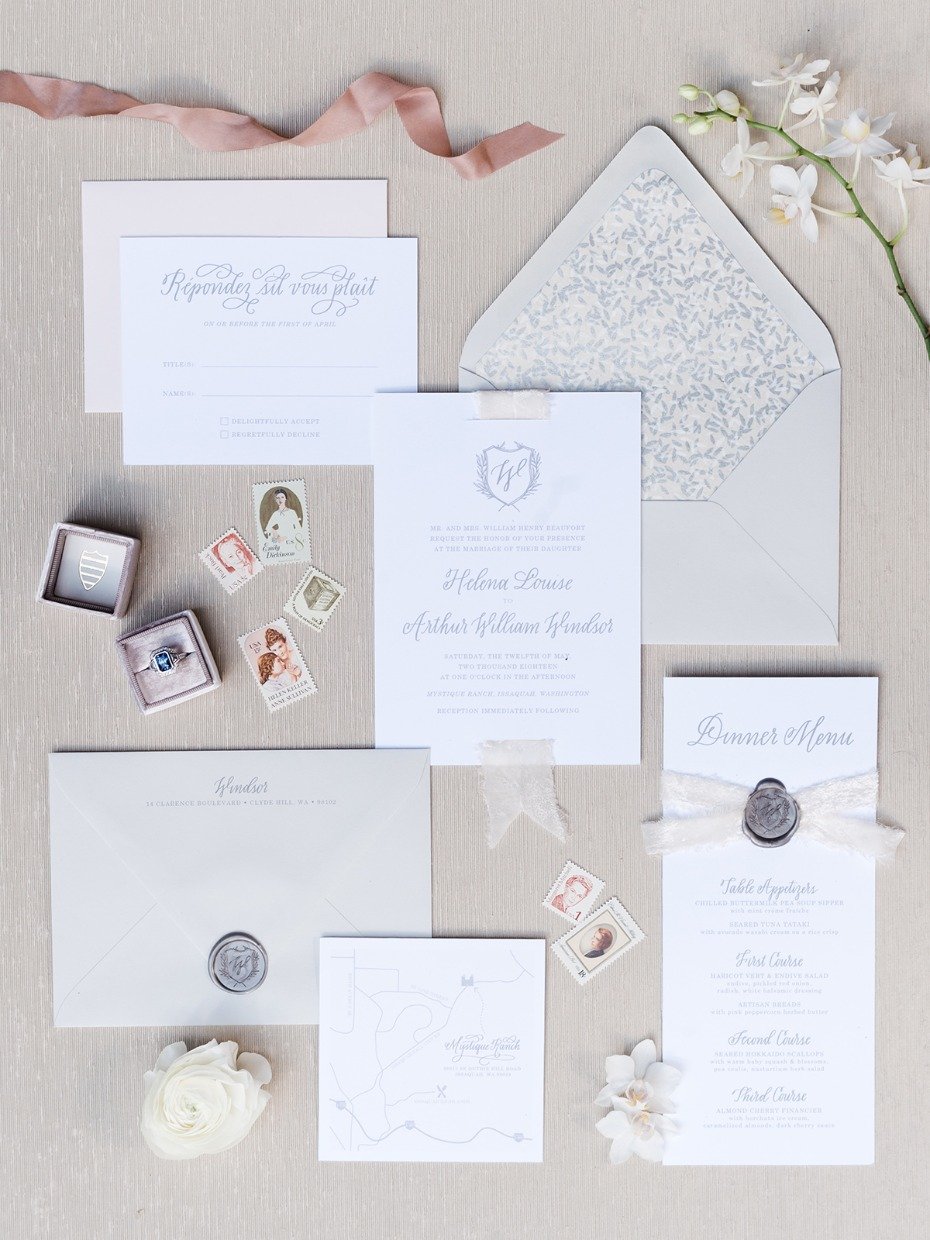 wedding stationary with a classic and regal style