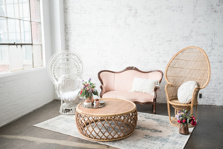 Wedding lounge area with vintage furniture