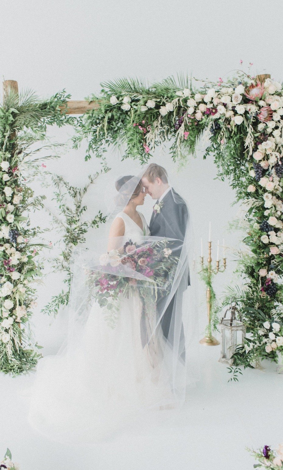 Romantic veil wedding shot