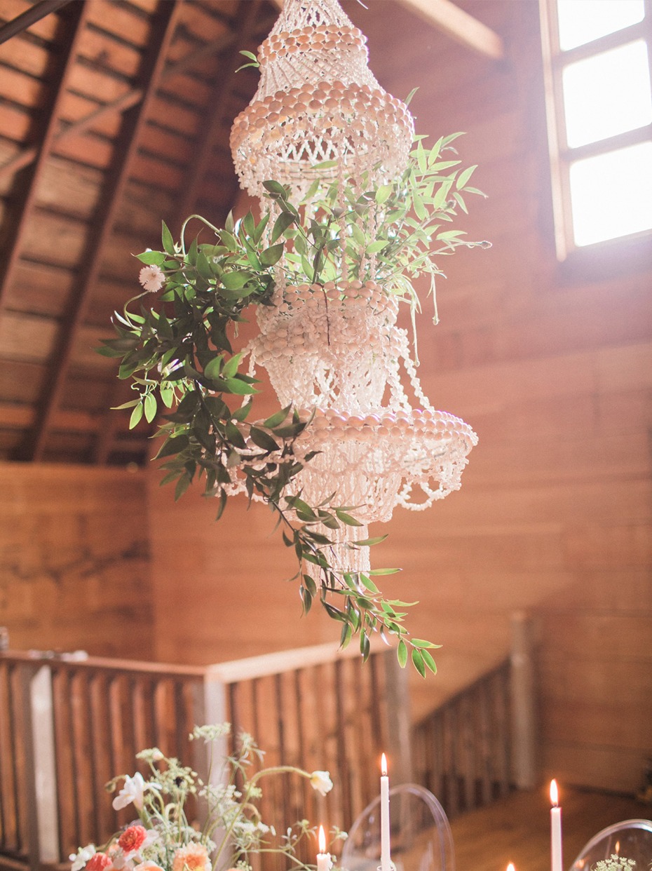 macrame and floral chandelier