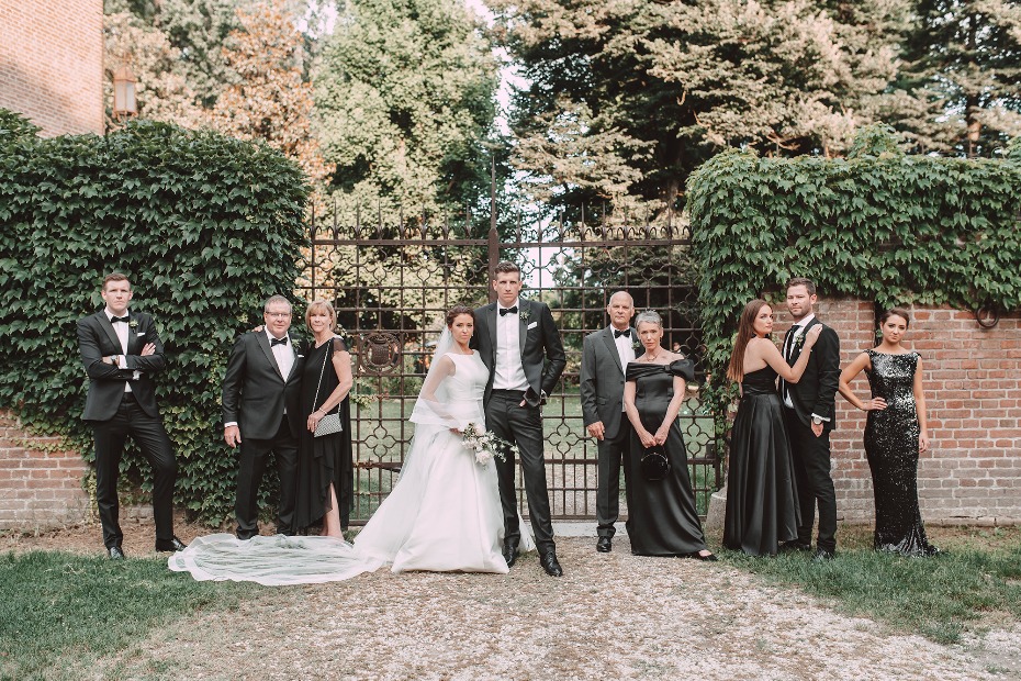 stylish wedding guests in black and white