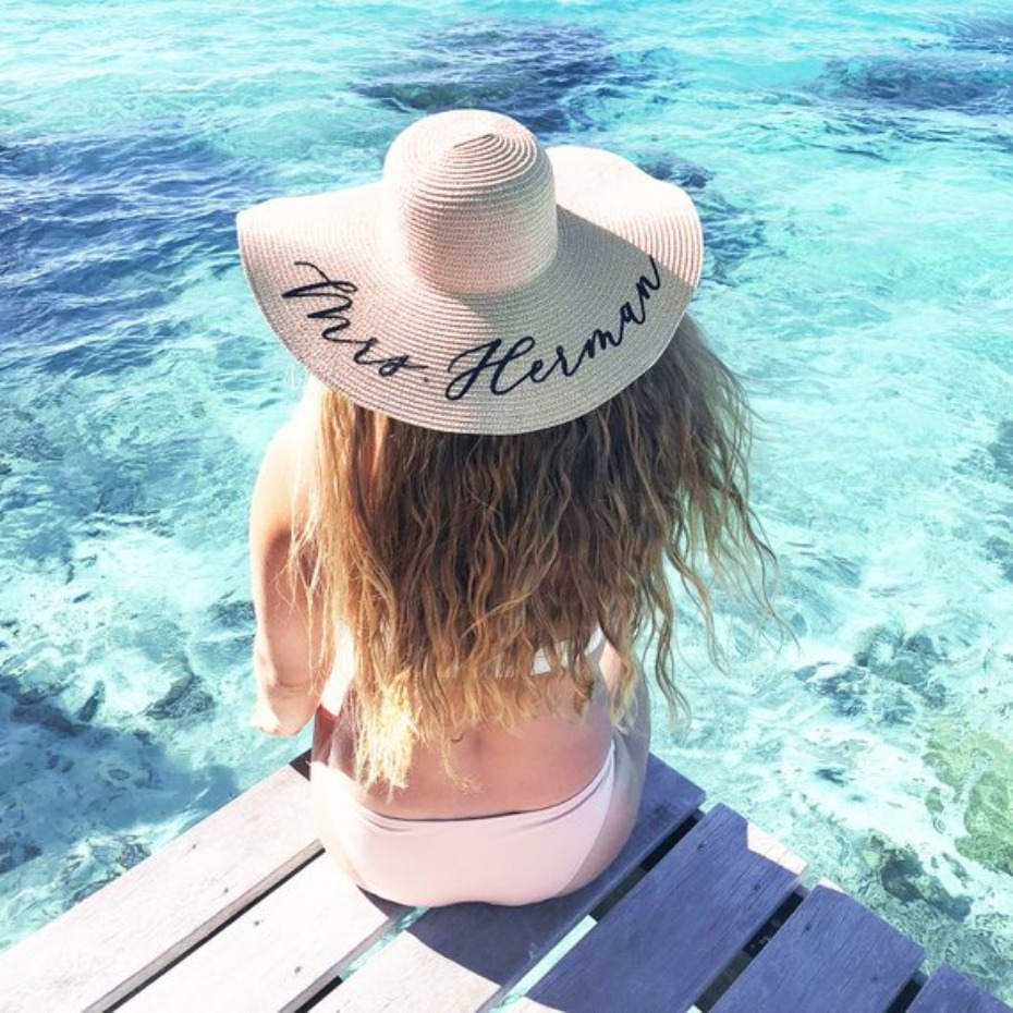 Mrs. Personalized Floppy Hat for Honeymoon