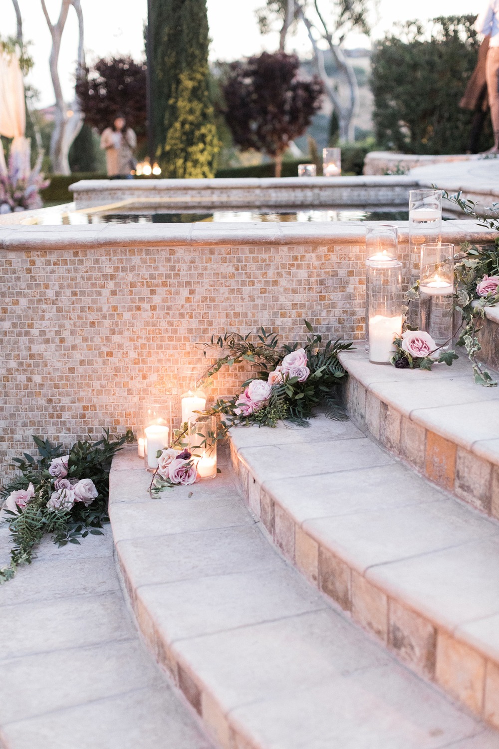 candle and floral wedding stairs decor