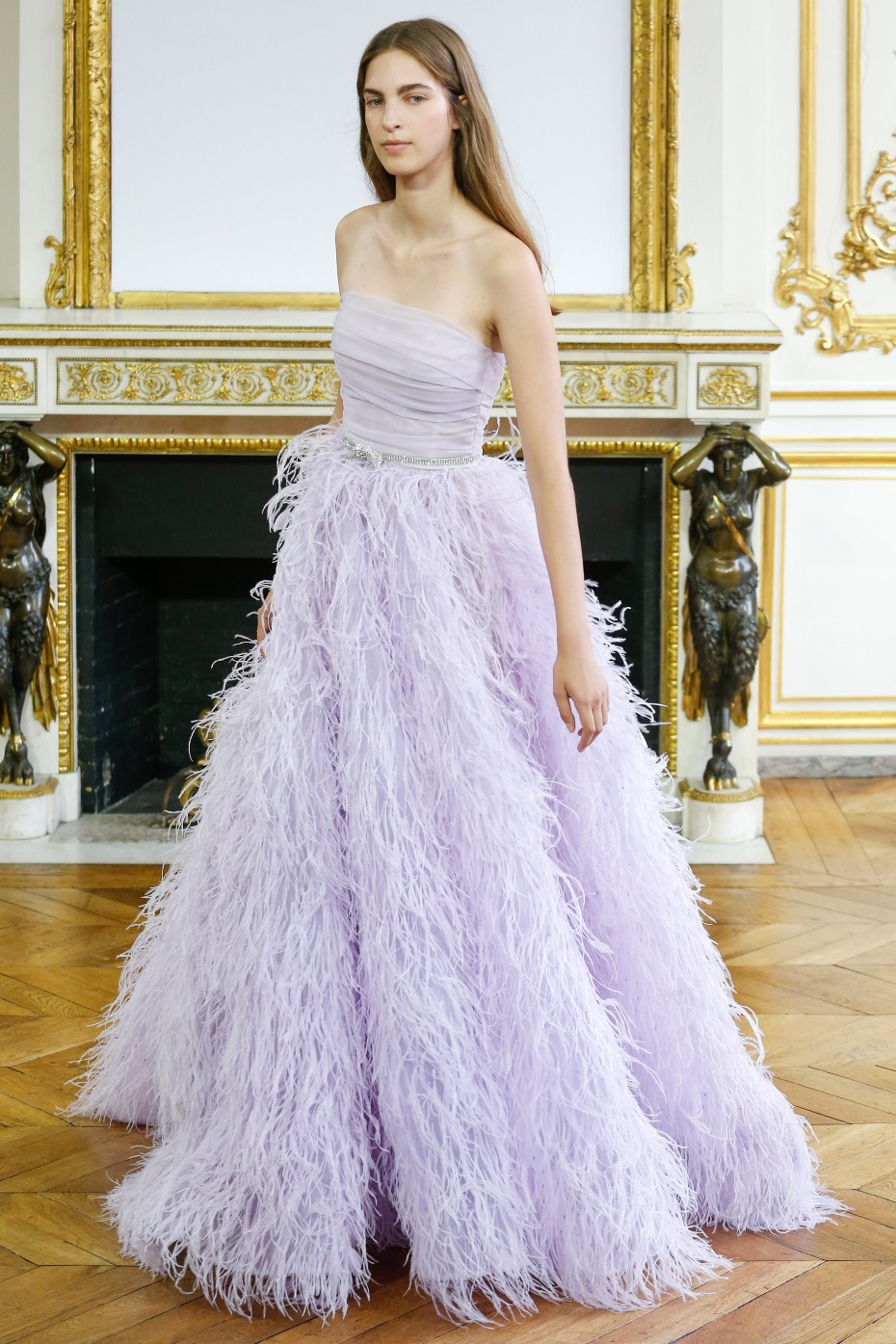 purple wedding dress with feathers