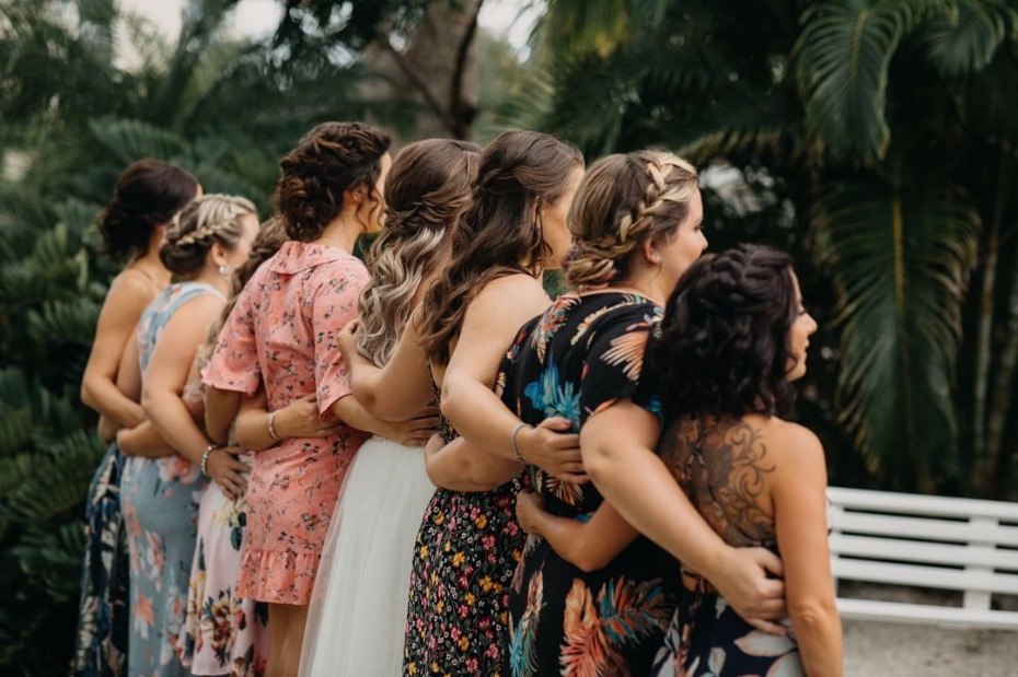 Bride and Bridesmaids All In a Row