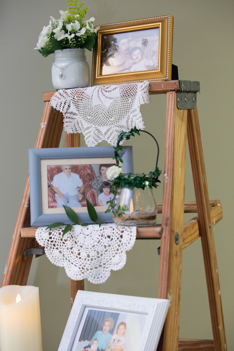 shabby chic family wedding photo display