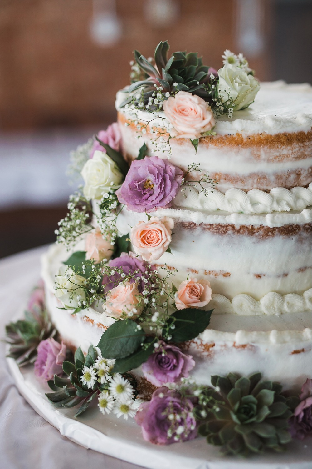 flower accented wedding cake