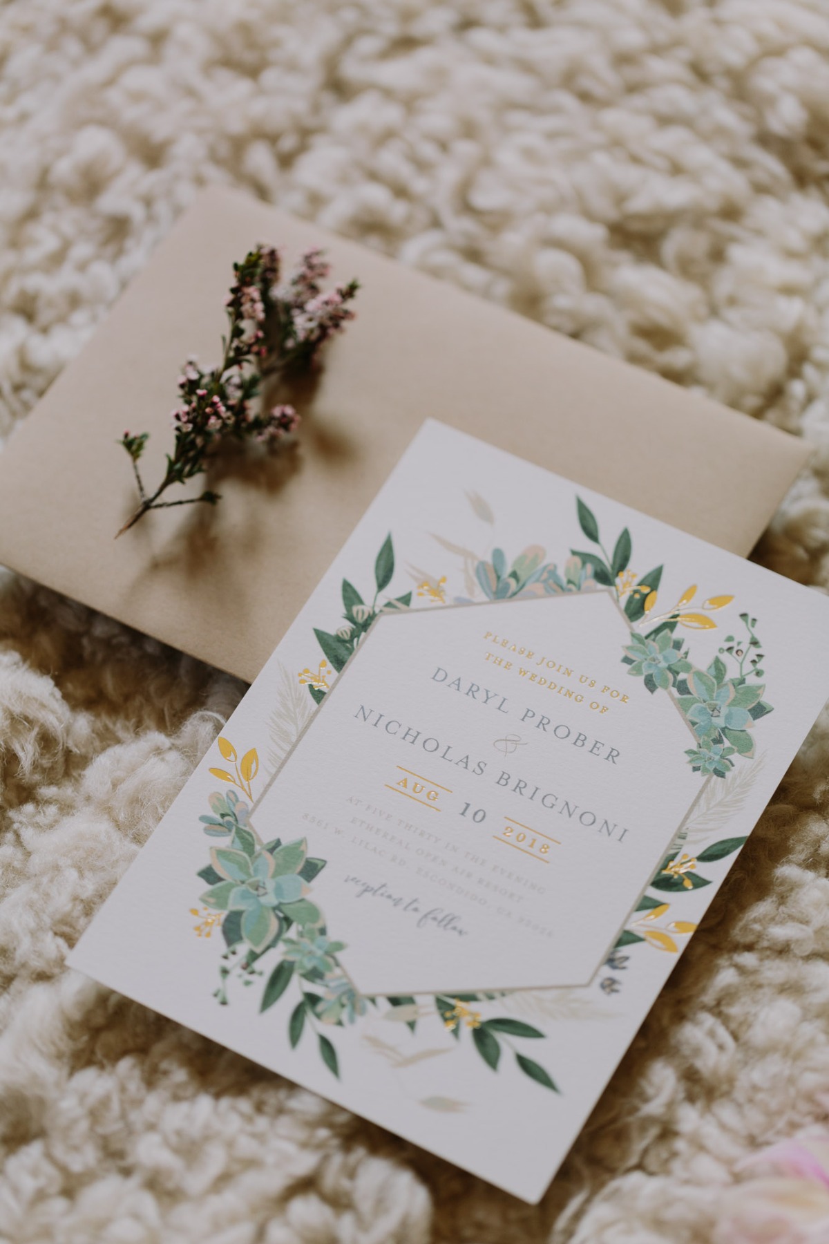 floral accented wedding invitation