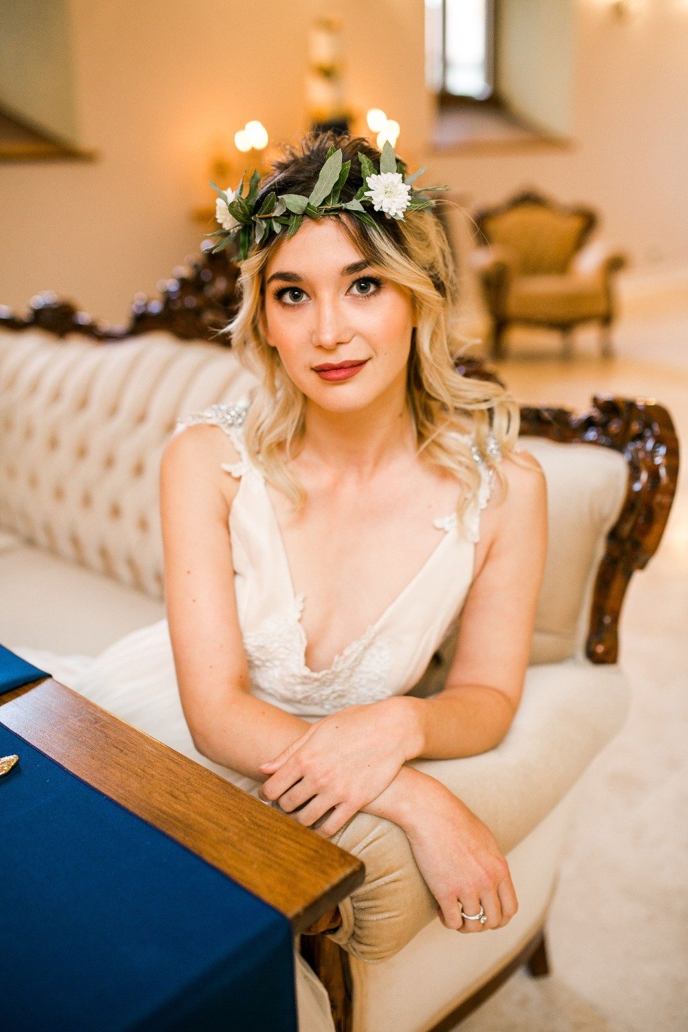 bride in flower halo