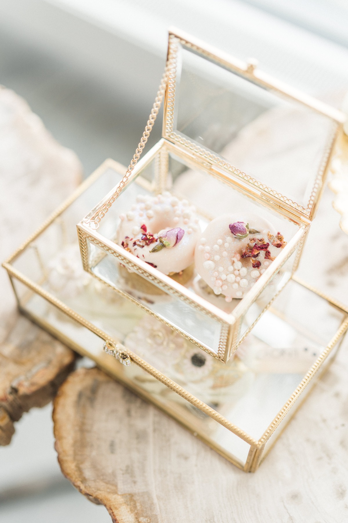 delicate floral topped wedding desserts