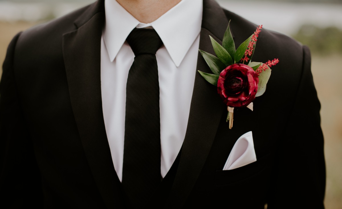 Red flower boutonniere