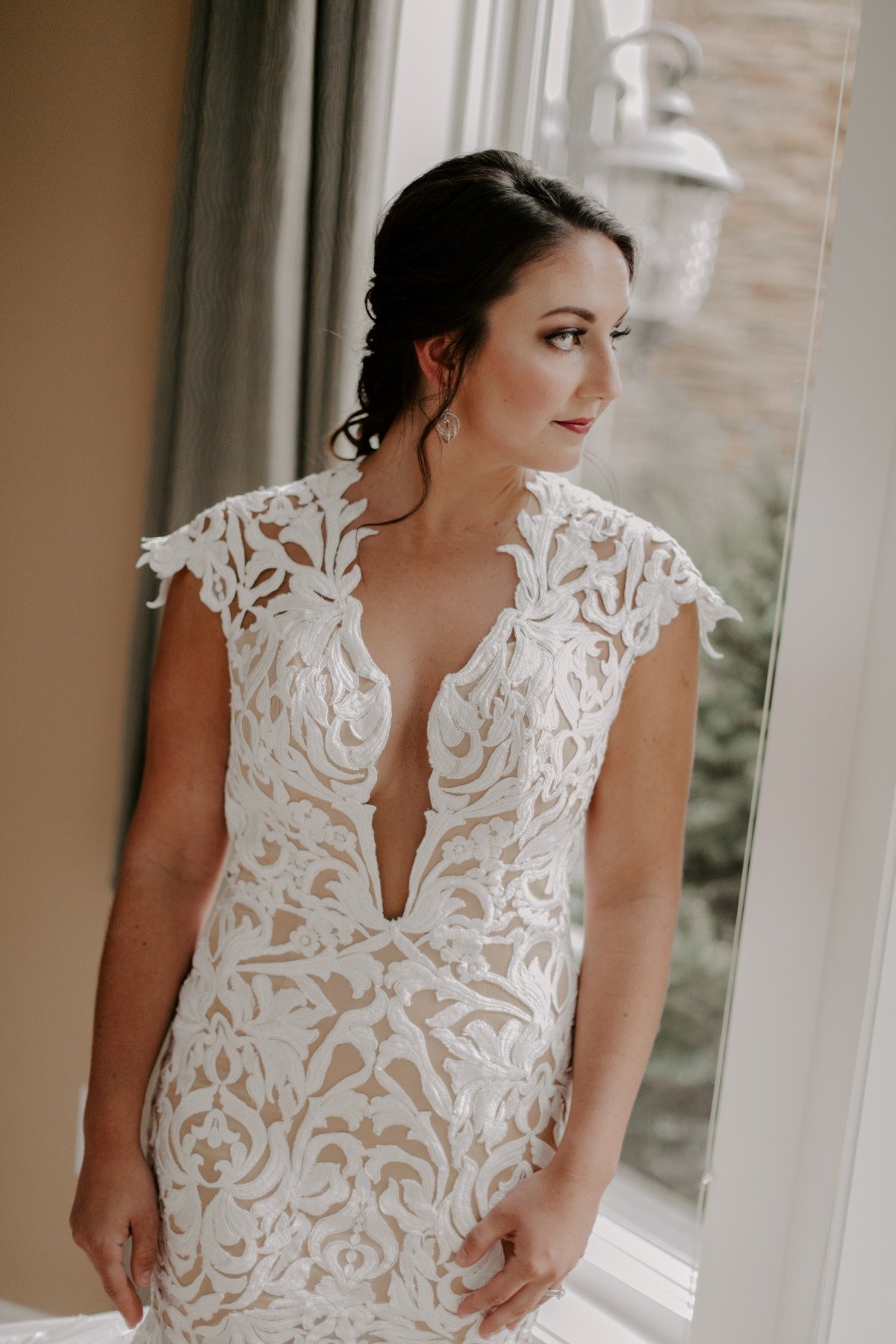 Deep plunge wedding dress