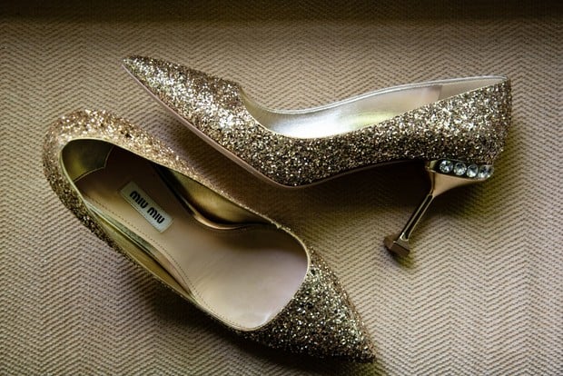 gold miu miu bridal shoes