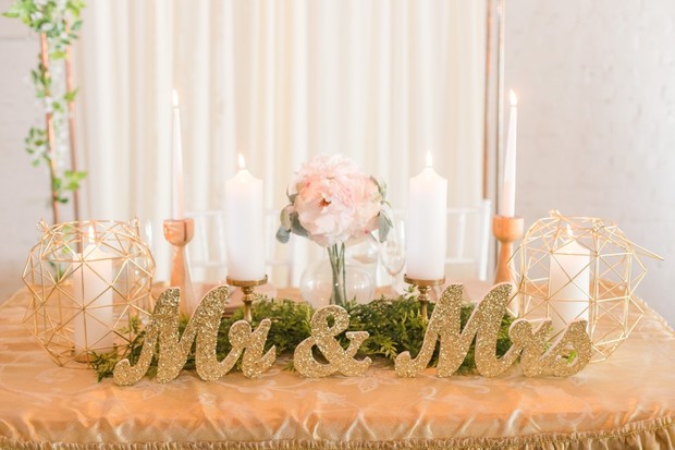 gold and white sweetheart table