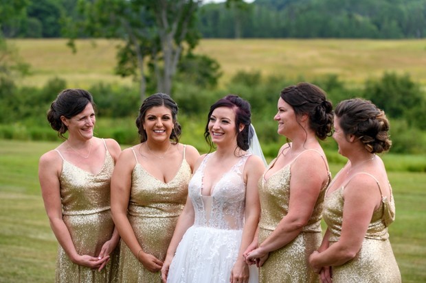 bridesmaids in gold