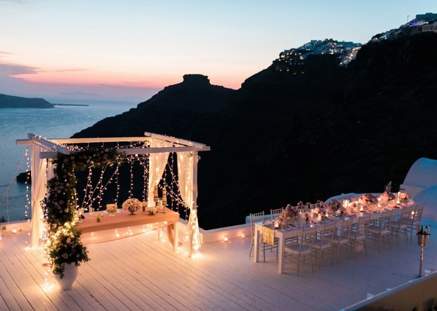 Sunset wedding reception in Greece