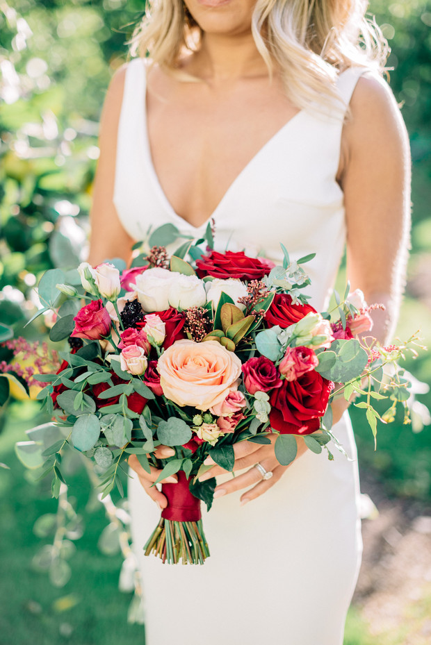 red and blush wedding bouquet