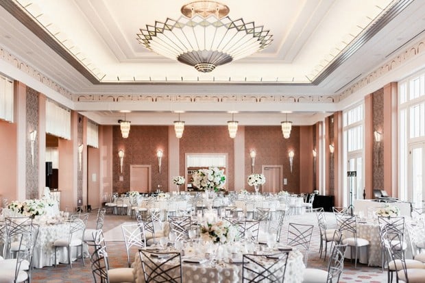glam silver and white wedding reception