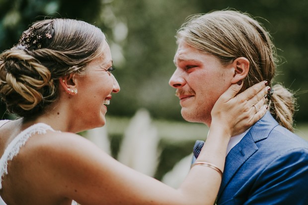 cute candid wedding couple