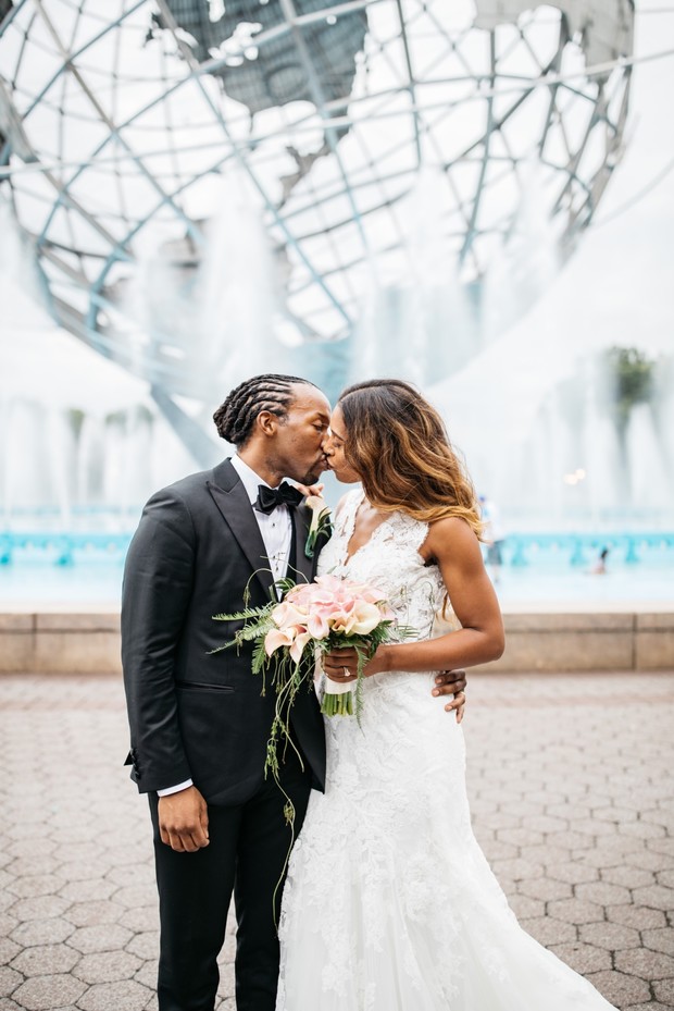 sweet wedding couple kiss photo