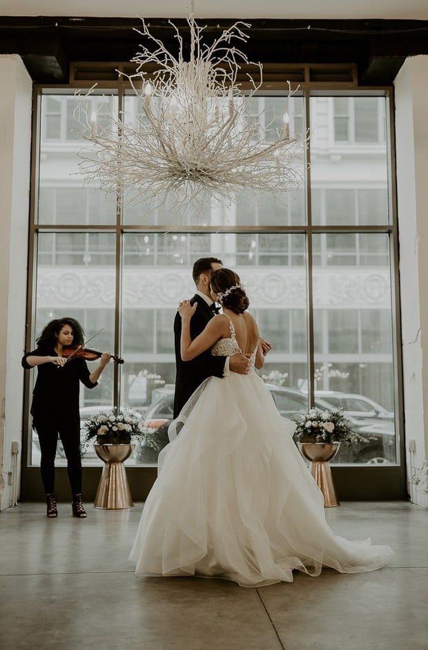 wedding dance with moody rainy day lighting