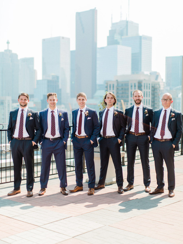 groomsmen in polka dot ties