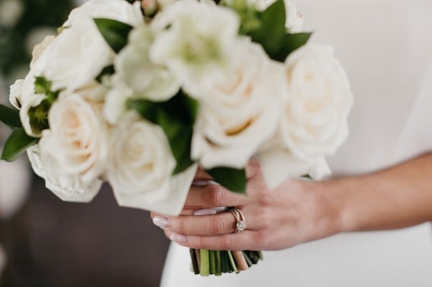 white rose wedding bouquet